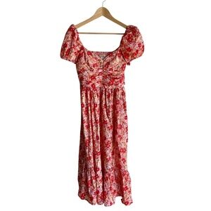Band Of The Free Floral Dress Smocked Back Off or On Shoulder Midi Ruched Size S